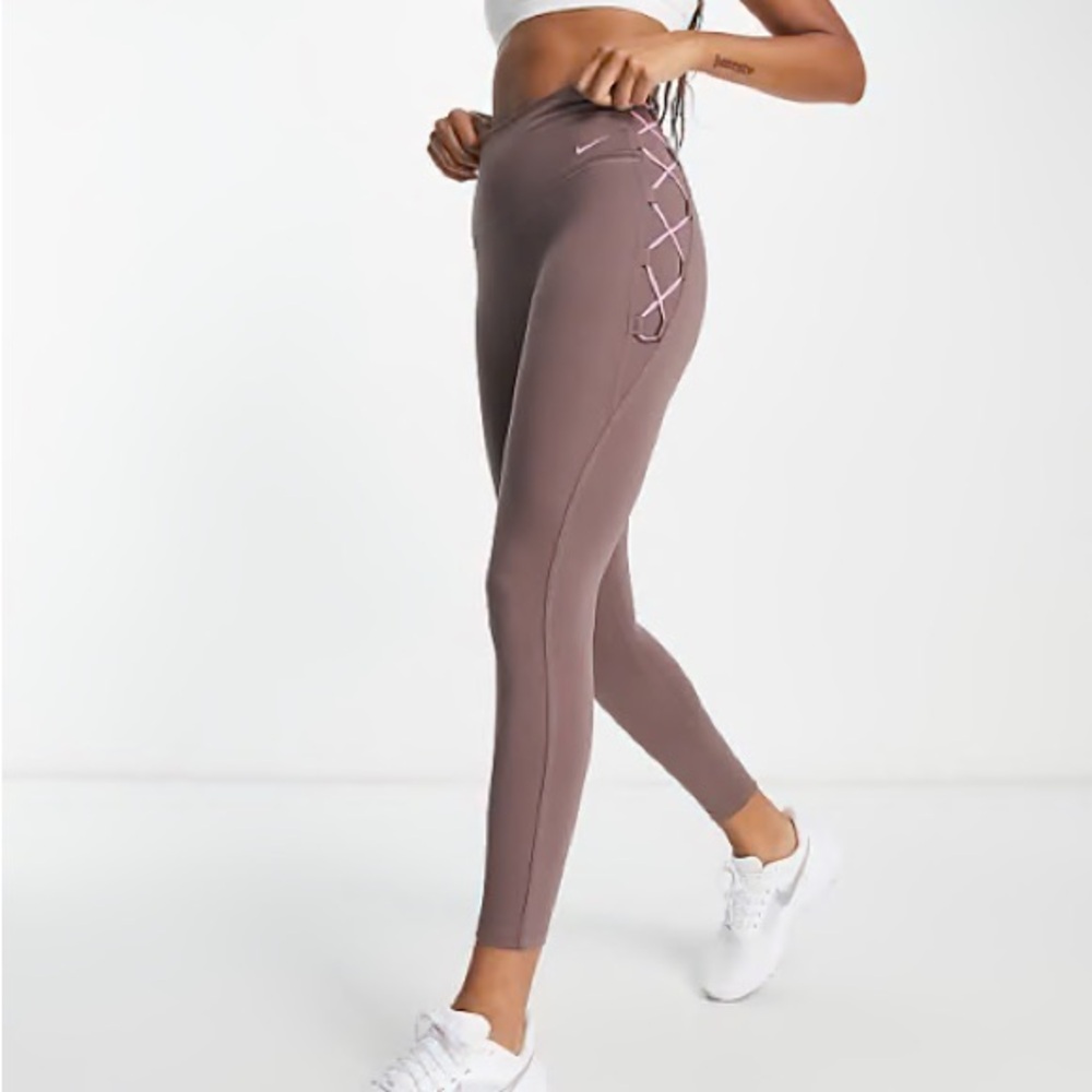 Leggings 7/8 woman Nike One Dri-Fit in Plum with Pink Lace Size M